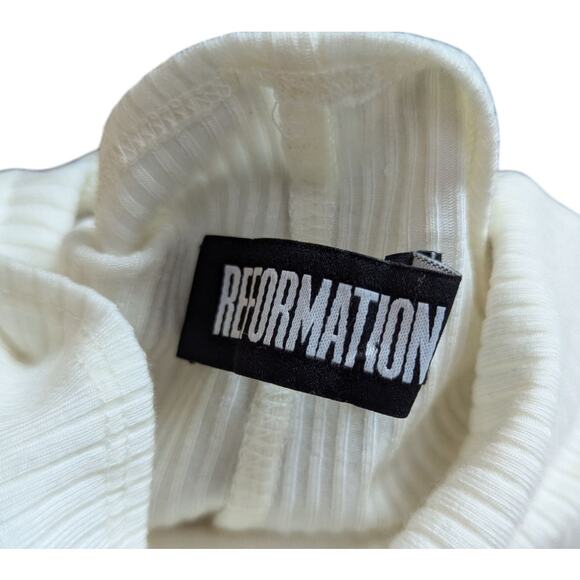 Reformation White Ribbed Mock Neck Sleeveless Midi Dress Size Medium - Picture 4 of 5